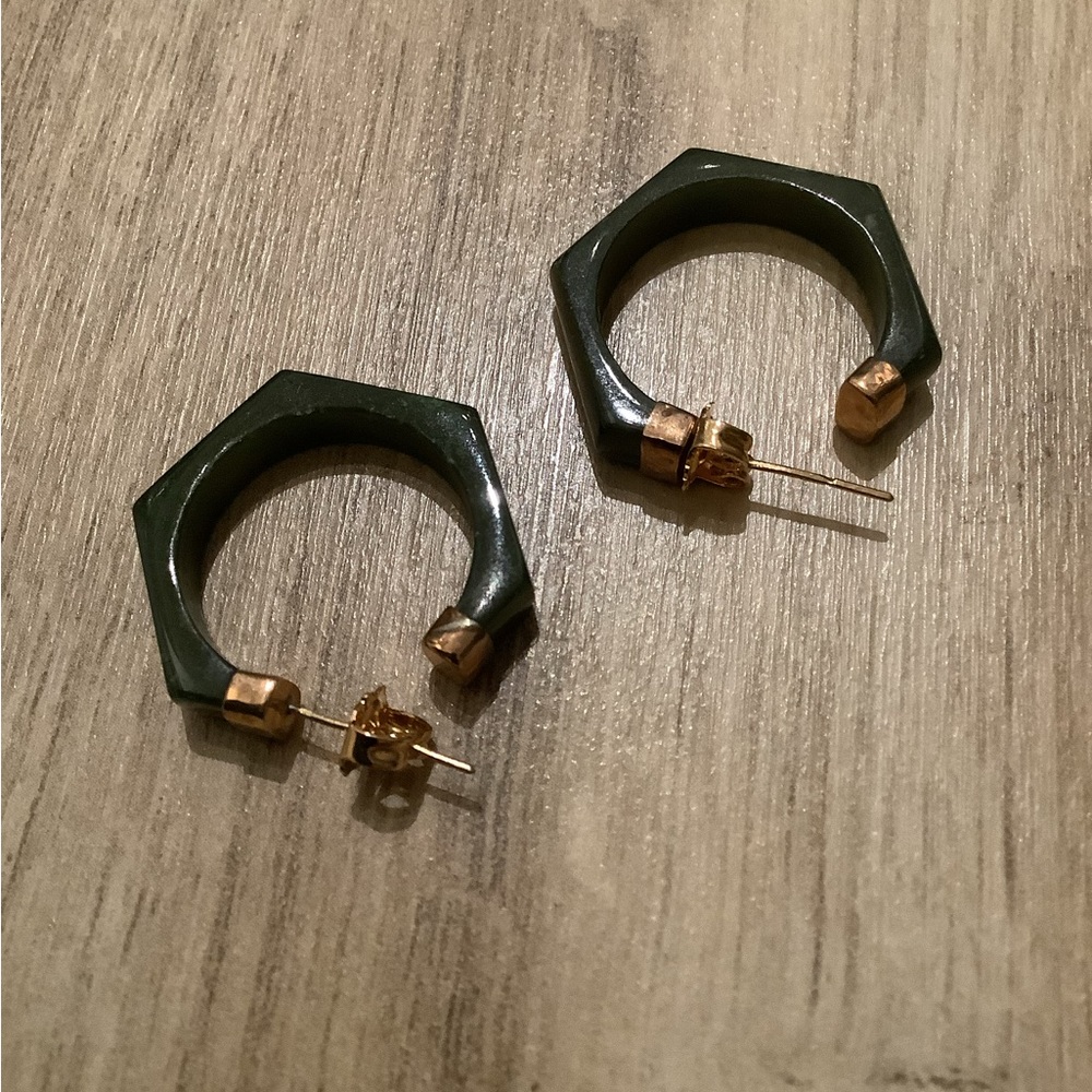 New Vintage Solid jade hoops earrings